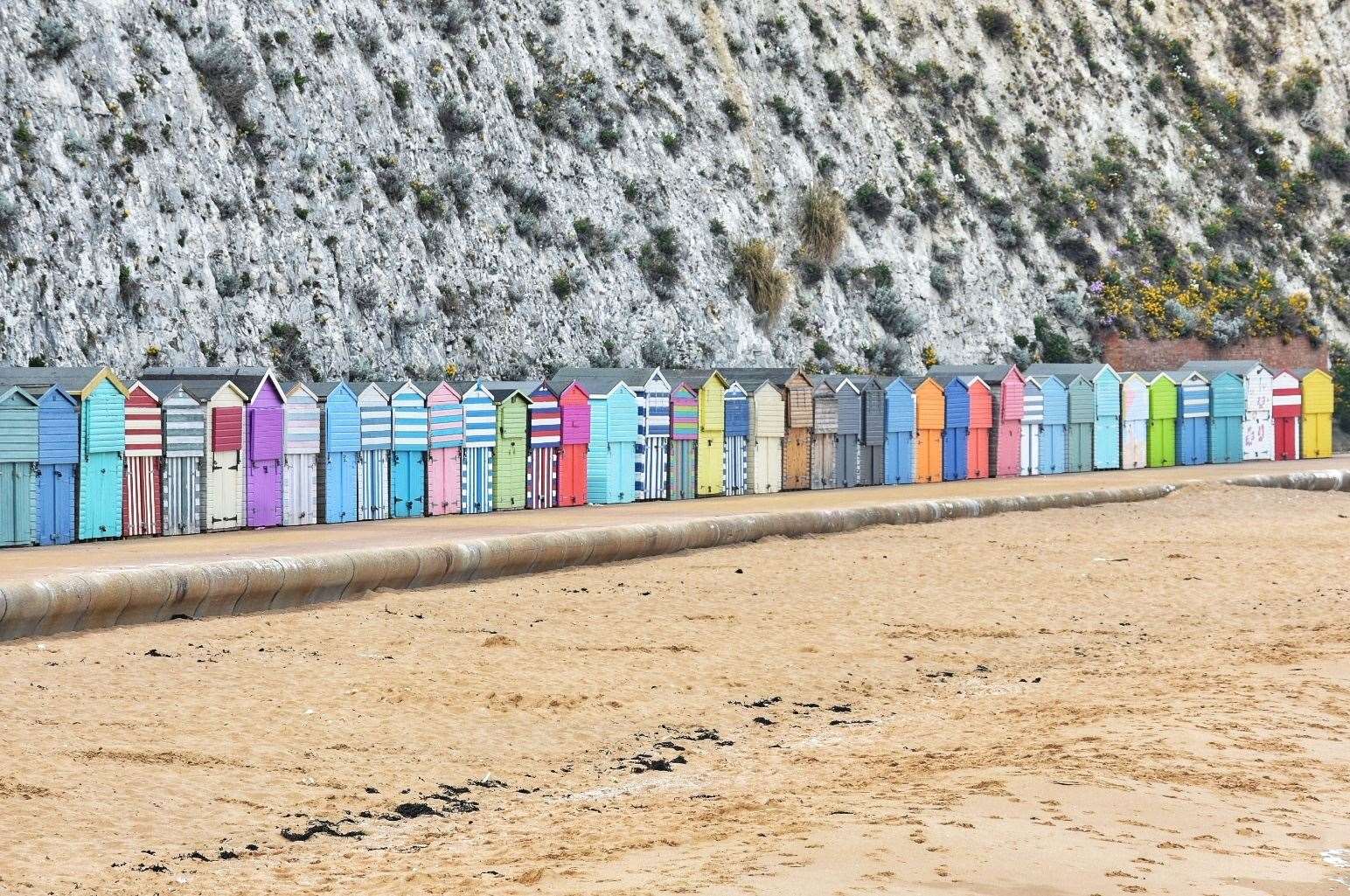 Carole Adams' picture of colourful beach huts at Stone Bay, Broadstairs