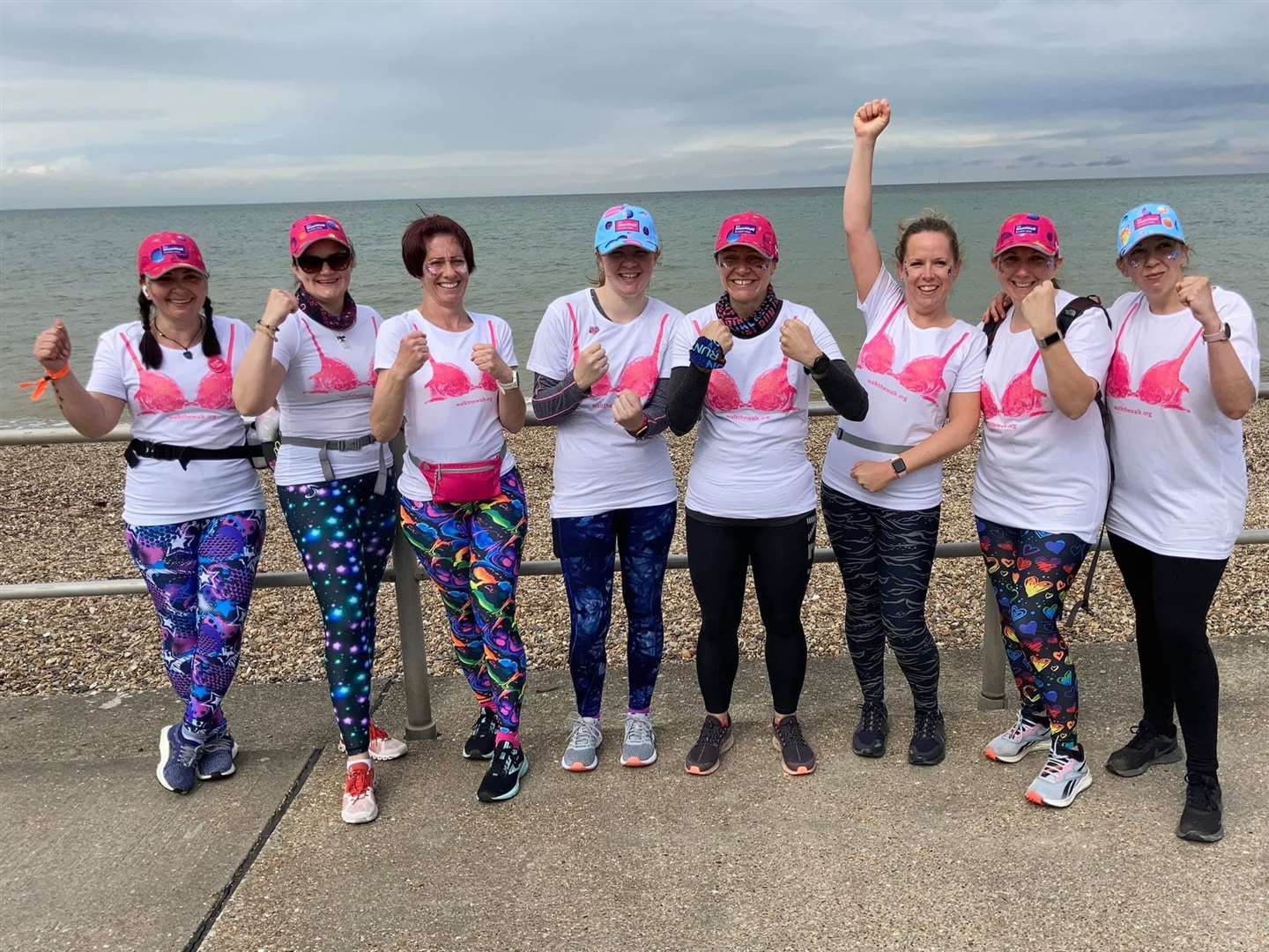 The end! The Sheppey Moonwalkers at The Leas, Minster after a marathon effort raising money for cancer treatment with Tina Nurden, Steph Gill, Liz Payne, Nichola Lassnig, Alex Holmes, Emma Lee and supporters. Picture: John Gill