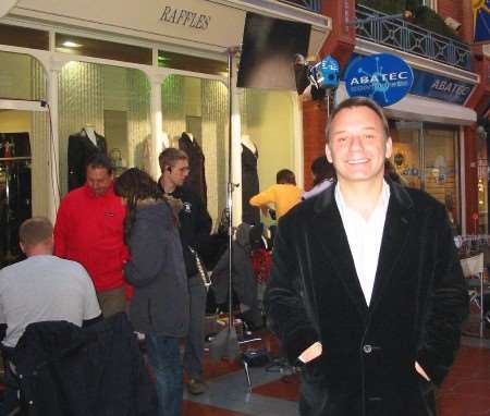 Bob Mortimer outside Raffles fashion shop in the Royal Star Arcade
