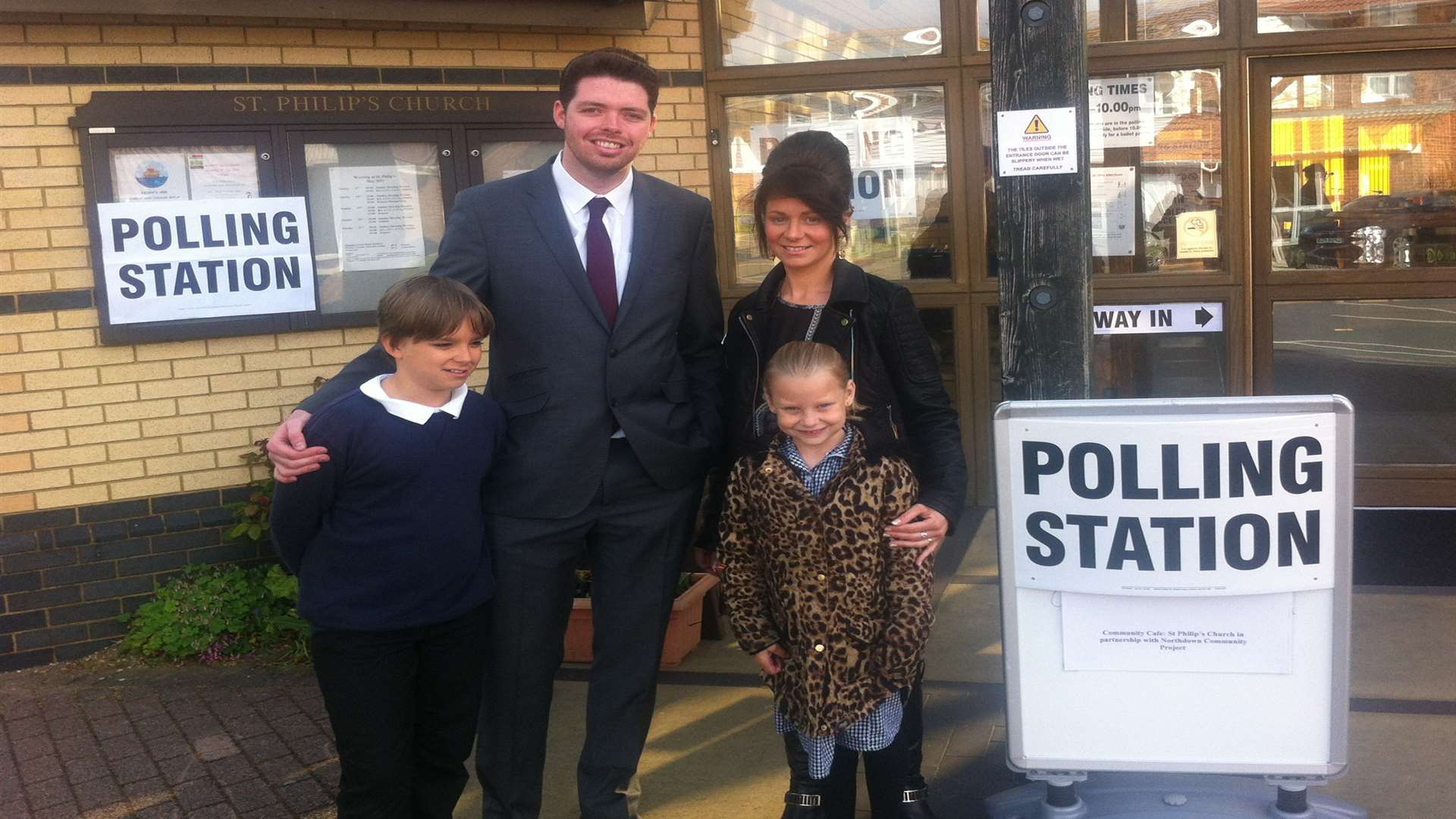 Will Scobie with his family voting in Cliftonville