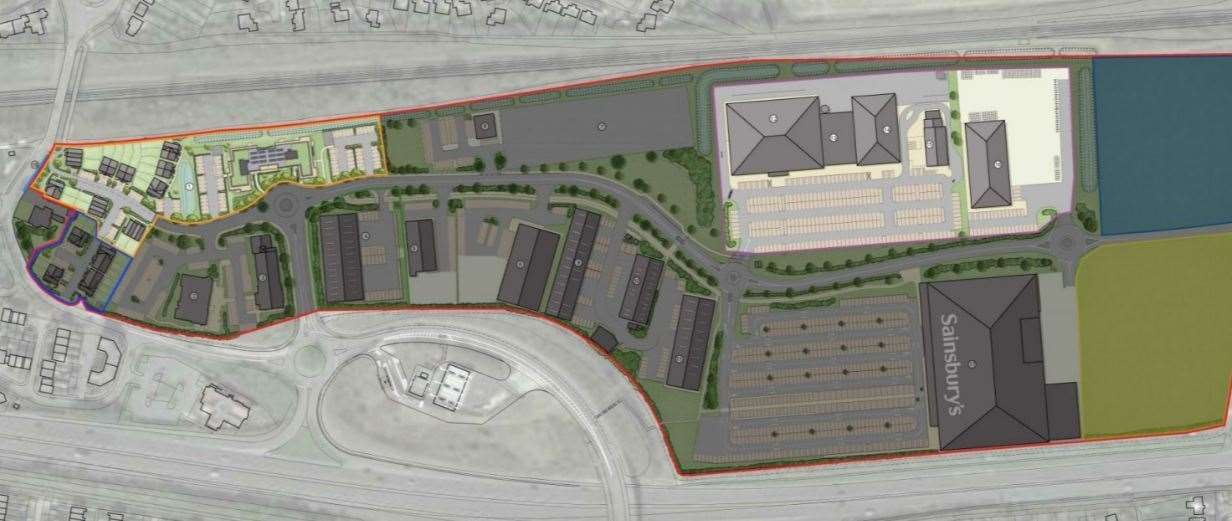 The layout of the planned new development in Herne Bay showing the retail park site on the right and new homes on the left
