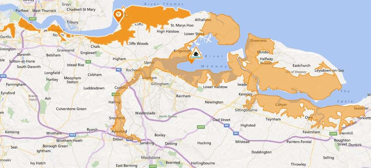 A flood warning has been issued, covering Dartford, Gravesend, Medway and Sheerness. Pic: Environment Agency (17996564)