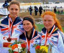 Invicta East Kent AC trio Rebecca Weston, Bobby and Alex Clay, team bronze medallists at the World Cross-Country Championships