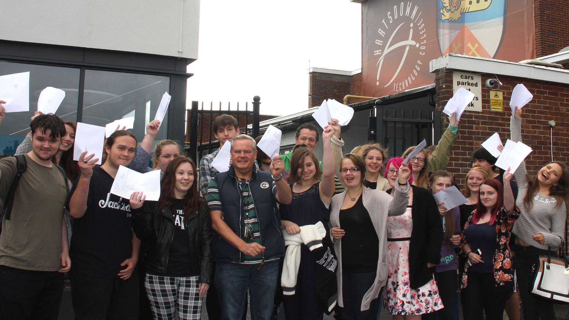 Hartsdown Academy pupils with their results and principal Andy Somers