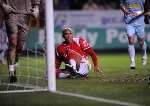 Chris Iwelumo is grounded after missing a great chance. Picture: BARRY GOODWIN