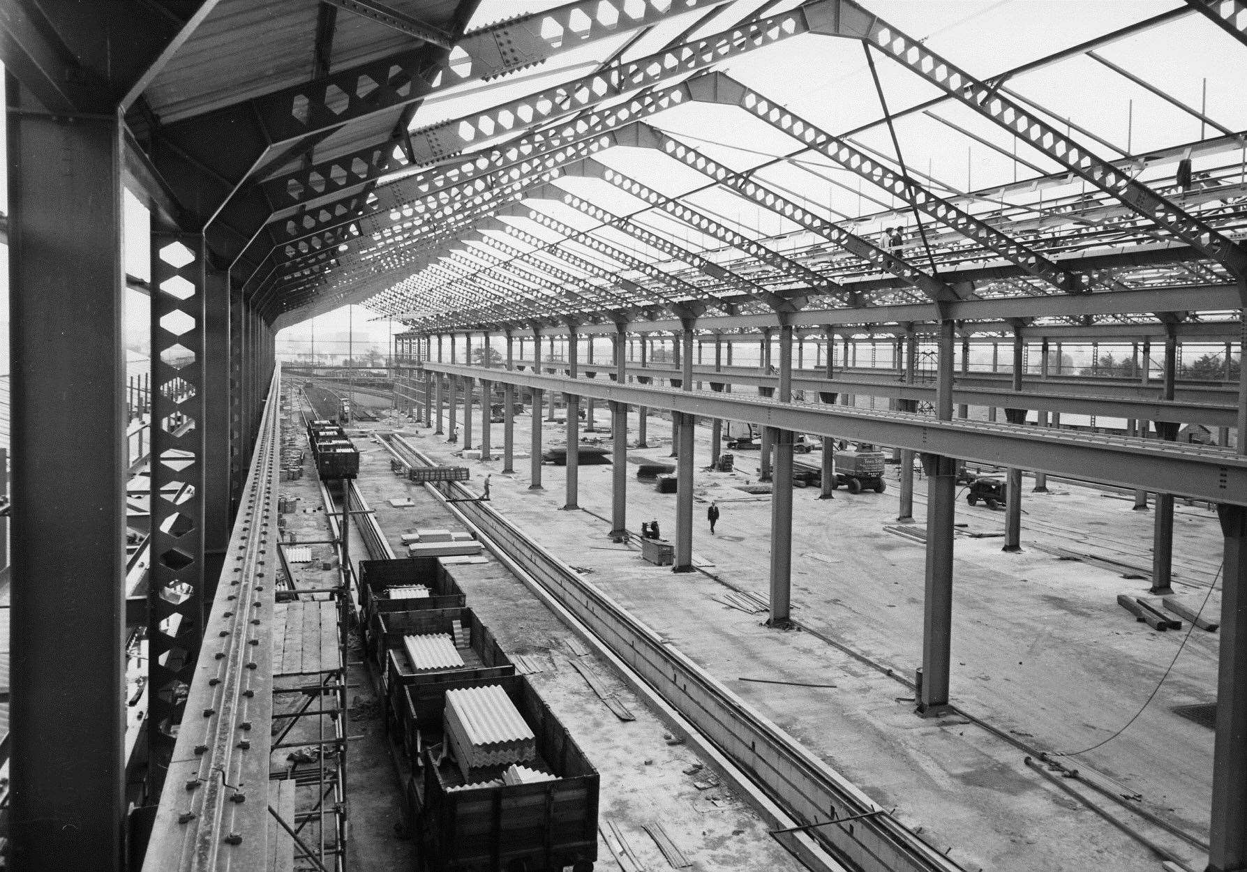 Work on the construction of the Chart Leacon rail works in 1960. Picture: Steve Salter