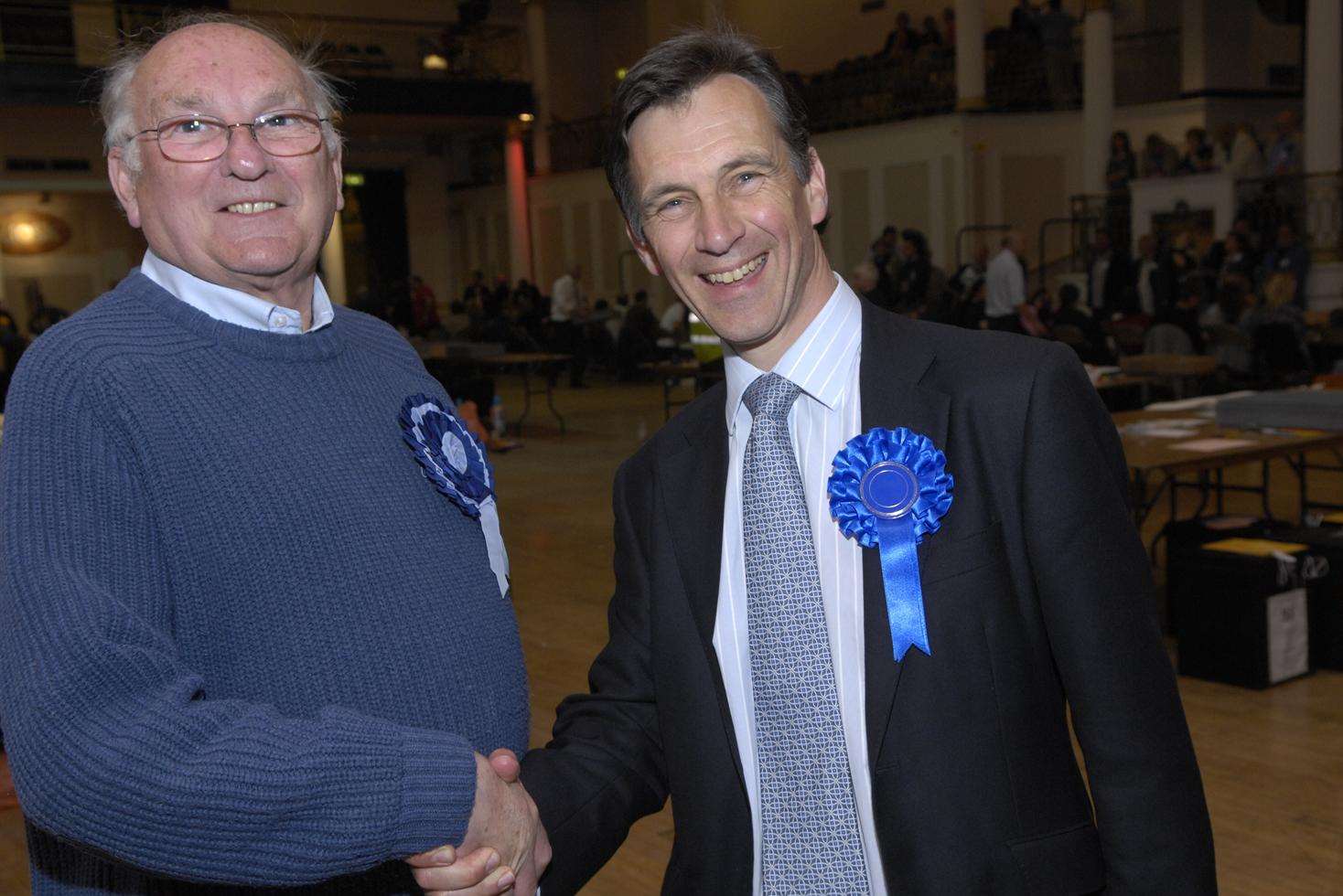 Cllr George Bunting with Cllr Rory Love, both re-elected to the Folkestone Harvey West district ward in 2011.