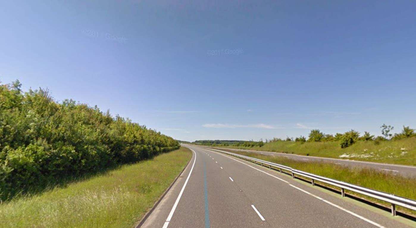 The A256 Whitfield bypass between Eastry and Guston has been affected by the incident involving a tractor. Picture: Google