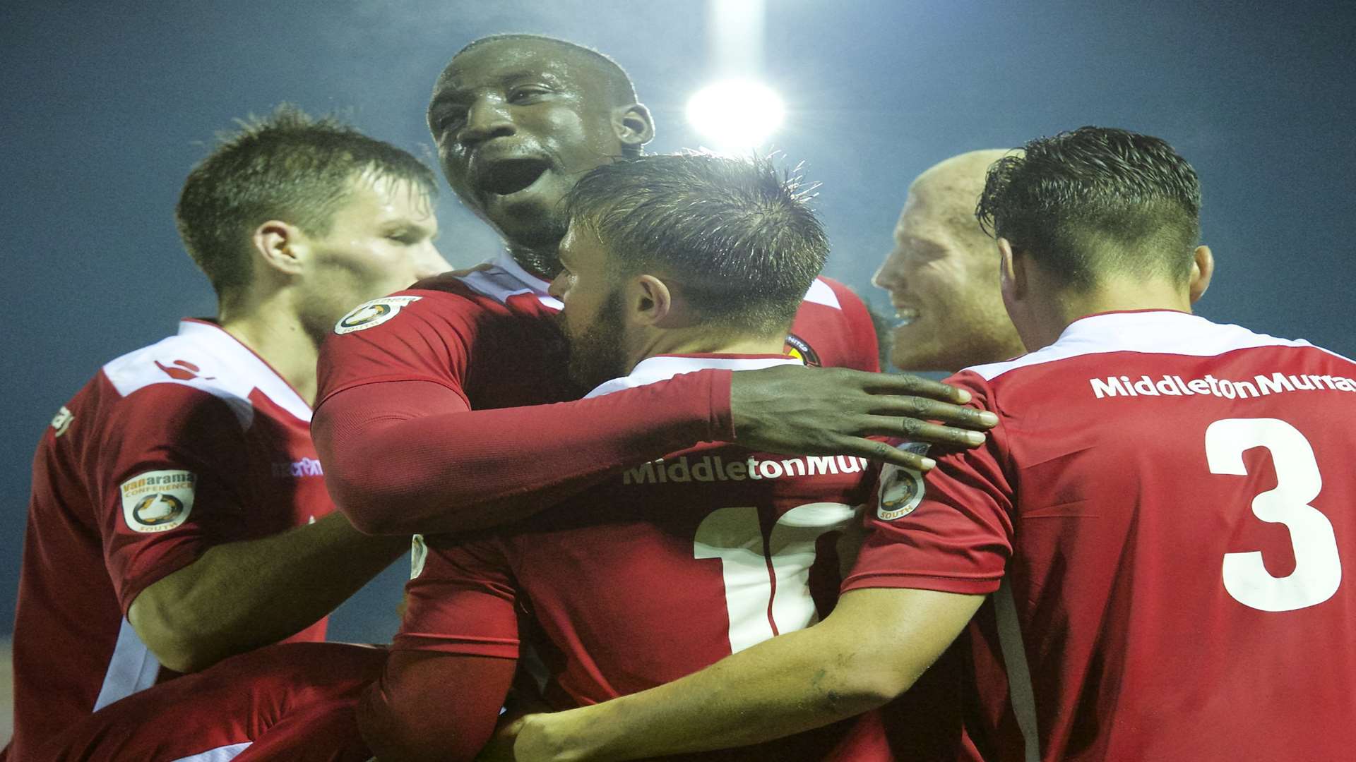 Matty Godden (10) is congratulated by his Ebbsfleet team-mates Picture: Andy Payton