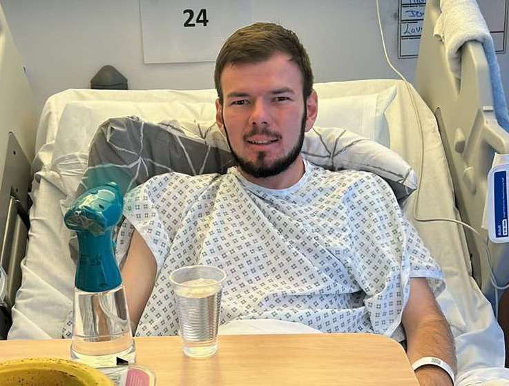 Sittingbourne kitman, Kieran Payne, in hospital after being diagnosed with a brain tumour. Picture: X/@MRKPayne