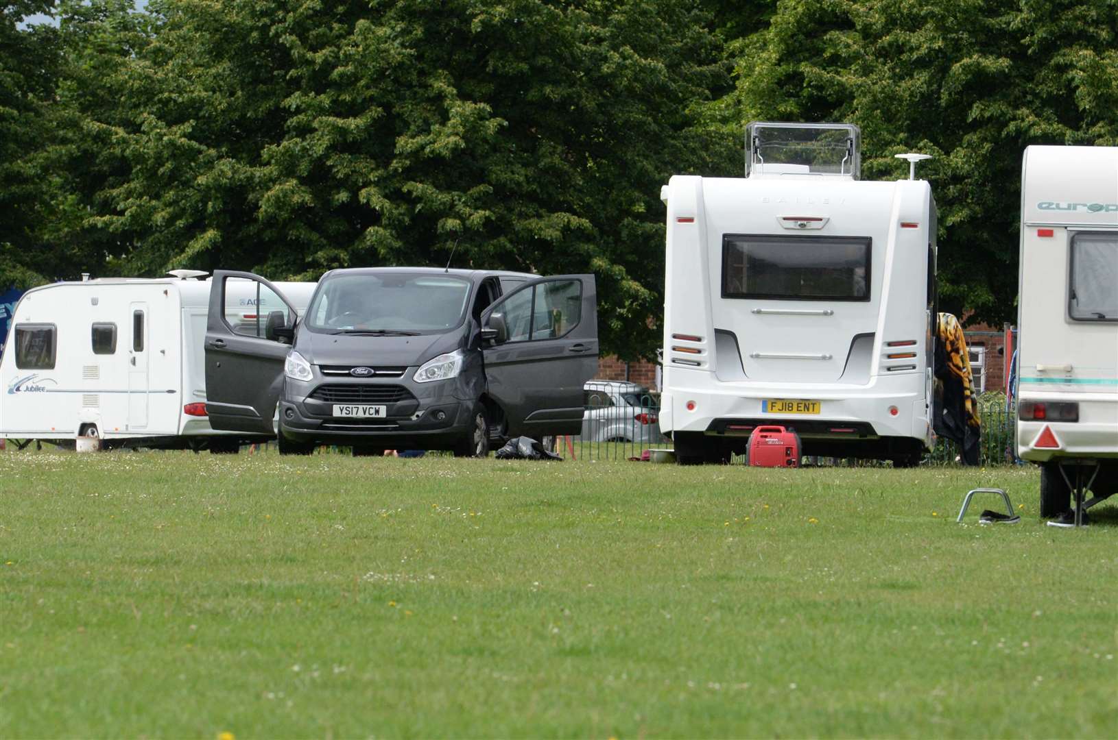 Travellers caravans on the Beechings Playing Field, Twydall on Thursday morning.Picture: Chris Davey. (12300042)