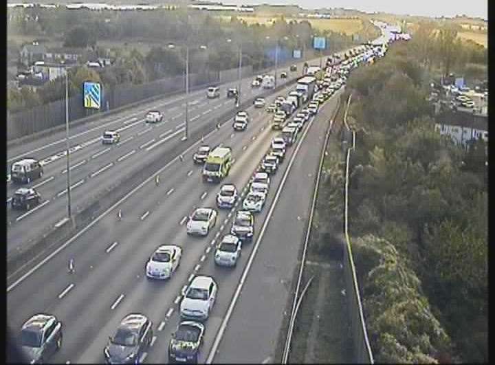 The M25 was closed in both directions after a man was hit by a lorry. Picture: National Highways