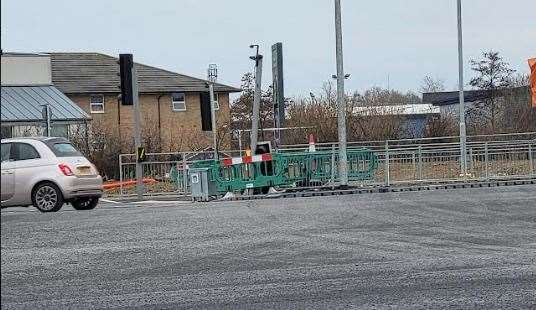 Damage was caused to a traffic light column last week at the new junction