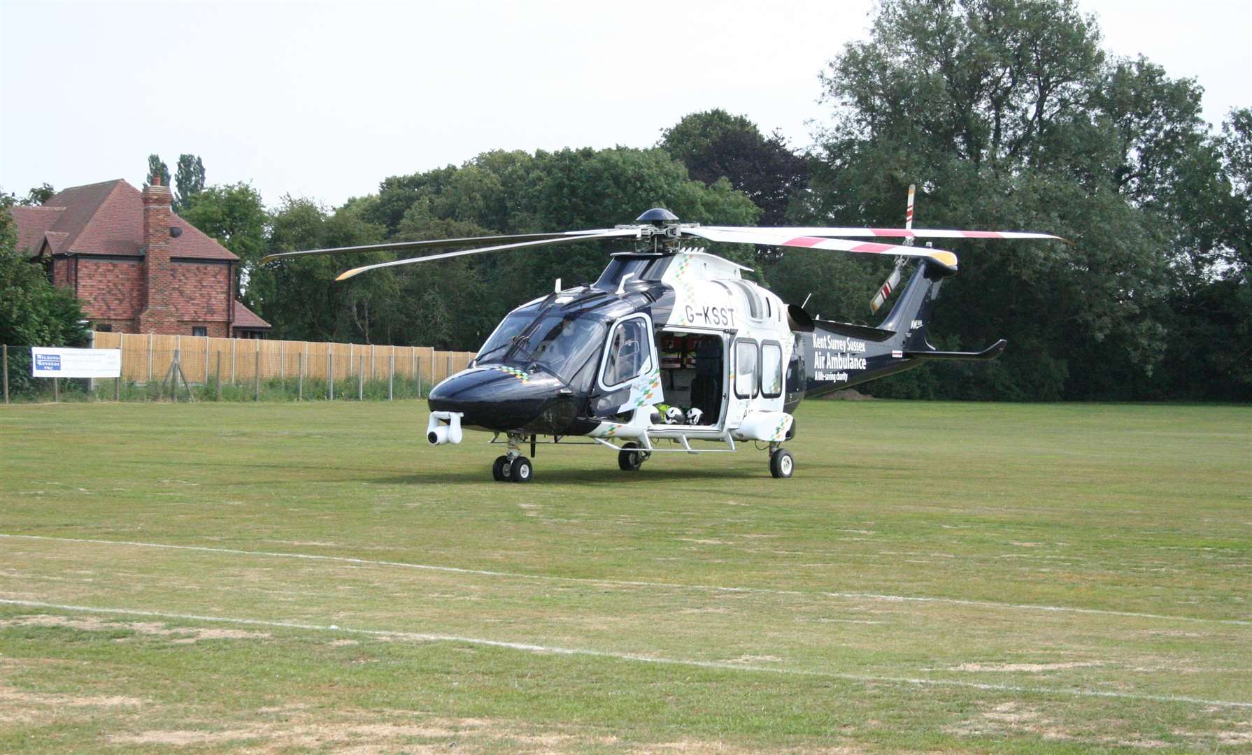 The air ambulance on the cricket club ground