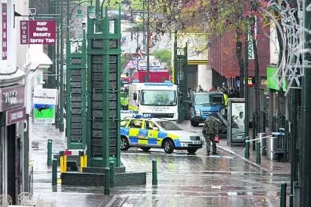 Police and Bomb squad at the scene of a security scare in Chatham town centre