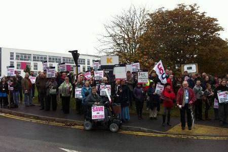 A protest by K College staff at the Tonbridge campus