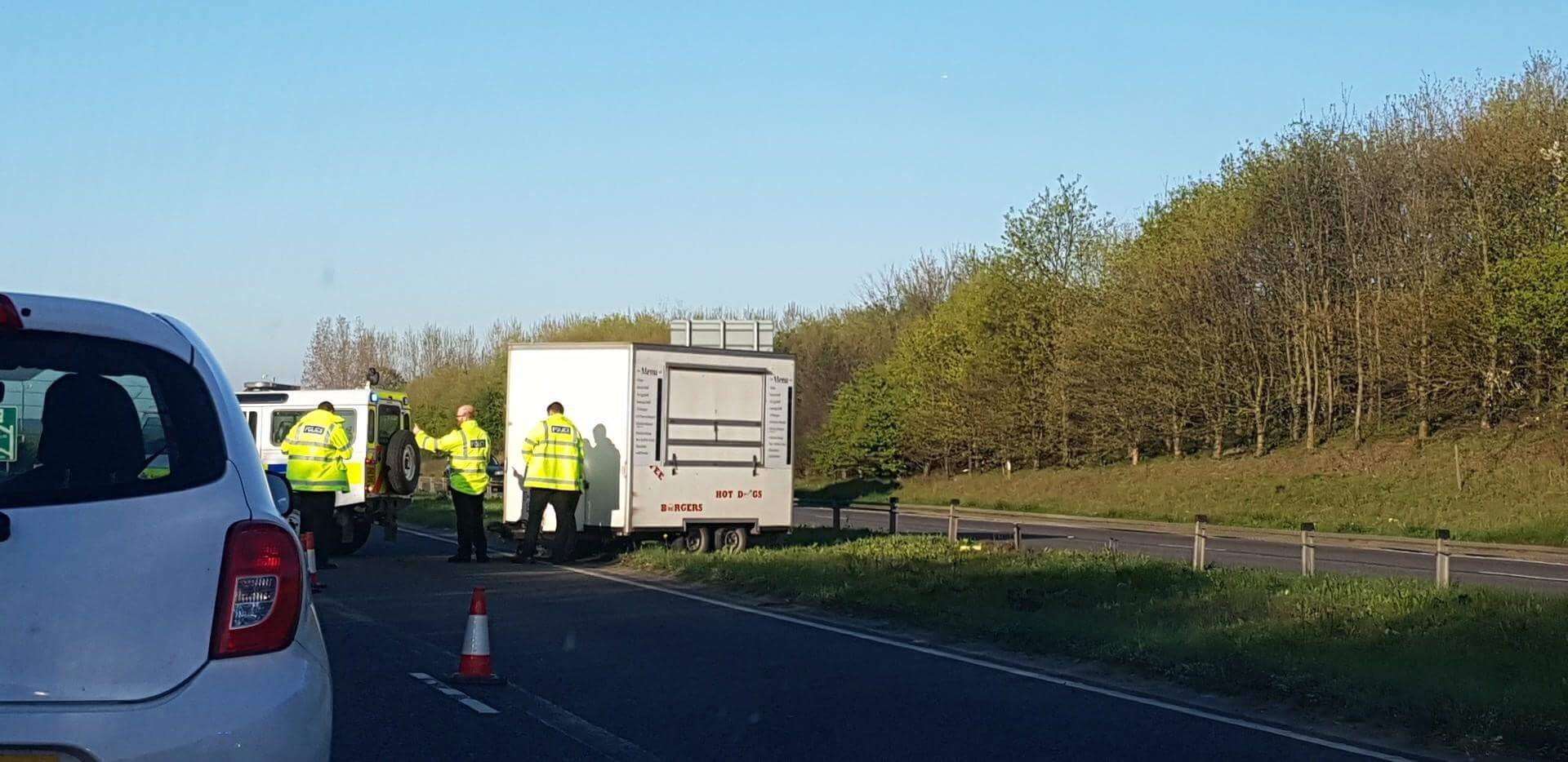 A detached burger van has caused delays on the A249