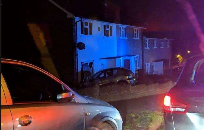 The car crashed into the front of a home in Bligh Way Strood. Pic - Henry John Notley posted on Facebook group Strood Life (6524276)