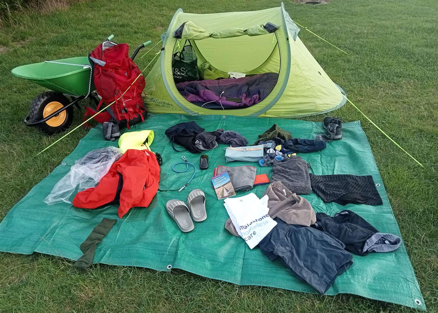 Andrew's possessions and home was carried in a wheelbarrow for the trip. Picture: Andrew Nuttall
