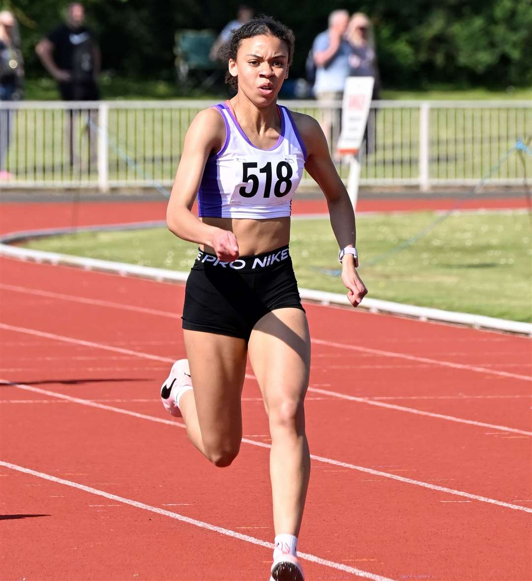 Ismae Abomeli (Thanet AC) was fifth in the Under-15 Girls’ 200m final after winning her heat. Picture: Simon Hildrew