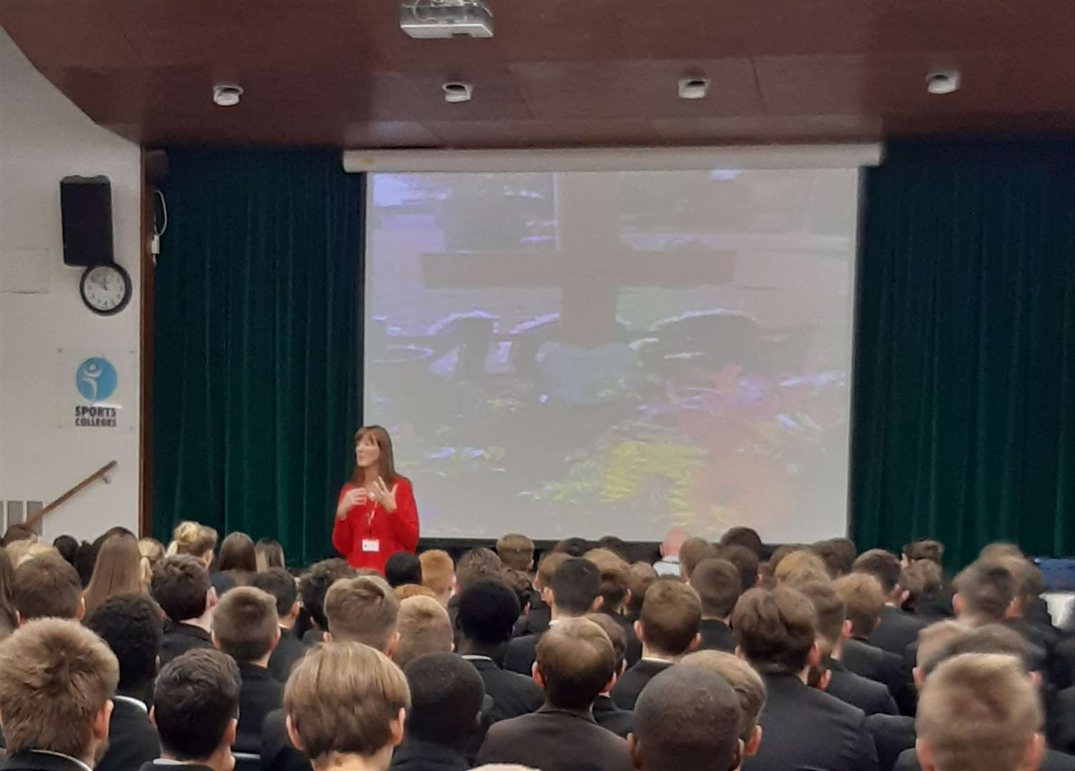 Kim Webster gives a talk to pupils