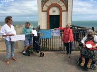 Helen Kemp with campaigners at the lift by Viking Bay beach in Broadstairs
