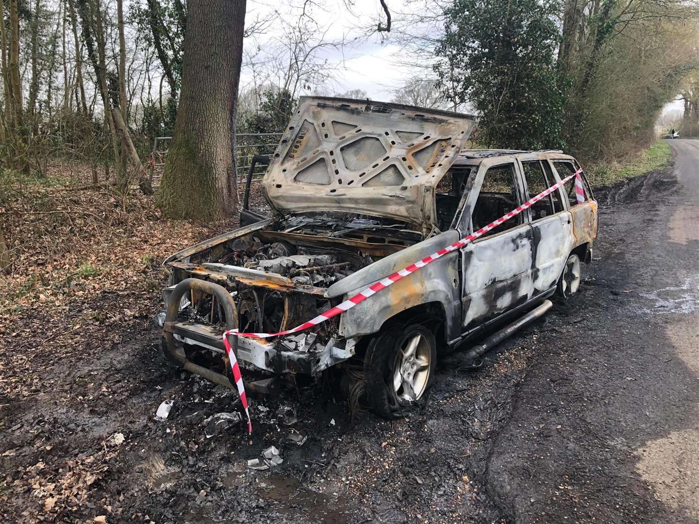 The vehicle used in the ram raid, torched soon after in Harbourne Lane