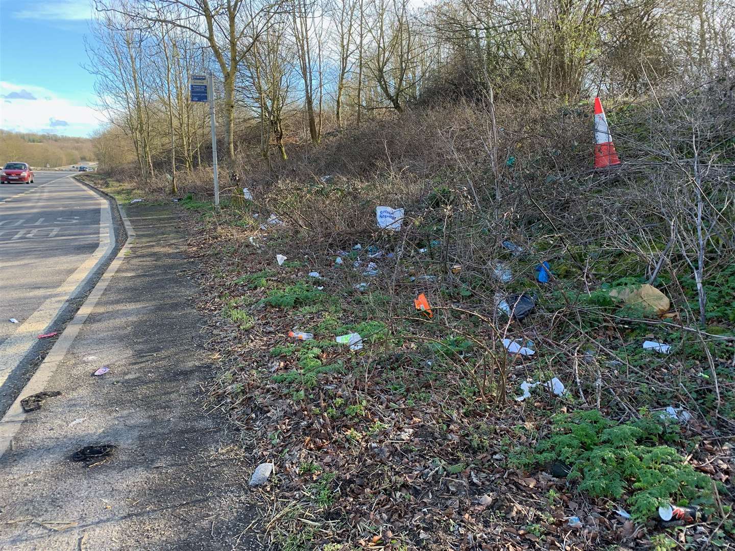 Litter strewn along an A2 verge, which has not been cleaned since autumn 2019. Picture: Mike Sole