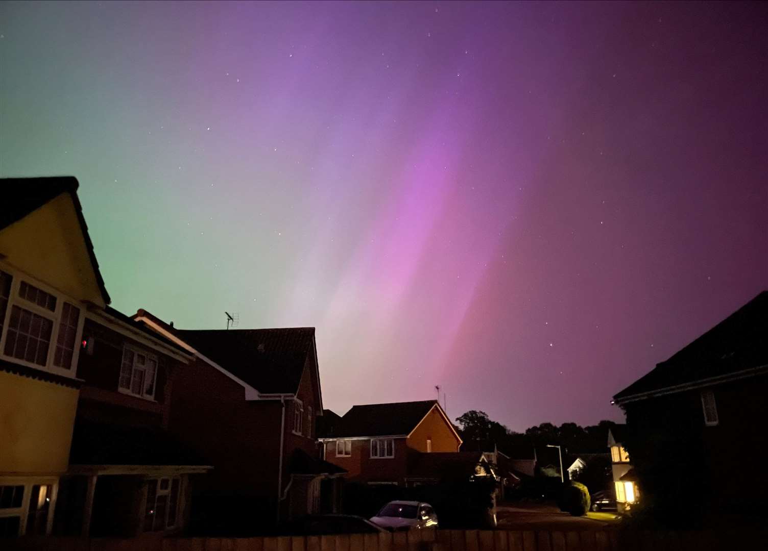 The Northern Lights over Rushmere St Andrew in Suffolk (Joe Pickover/PA)
