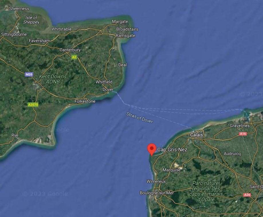 The swimmer began an English Channel crossing attempt from Dover. Photo: Google Earth