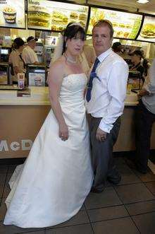 Bride Annie Terry and groom Mark have their wedding party at McDonalds, Orbital Park