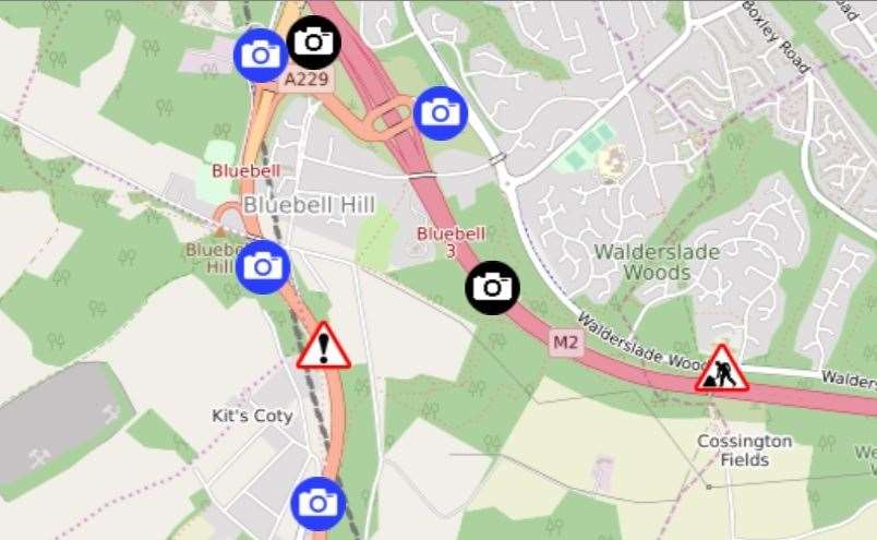 Area of crash on A229 Maidstone Road at Bluebell Hill. Picture: Kent Highways