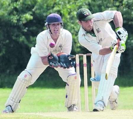 Ashford’s Shannon Fattore on his way to an impressive 87 against Hythe, June 27 2009.