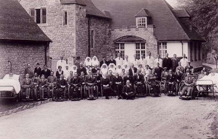 Wounded servicemen at the Royal Star and Garter home at Enbrook House in Sandgate in 1919. Picture: Royal Star and Garter