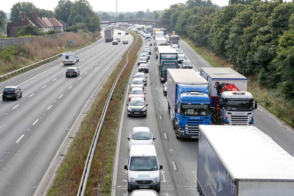 Queues on the M20. File picture