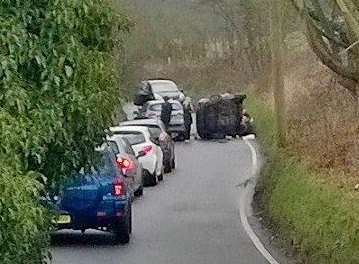 Car overturned in Capstone Road, Chatham. Picture: Angela King