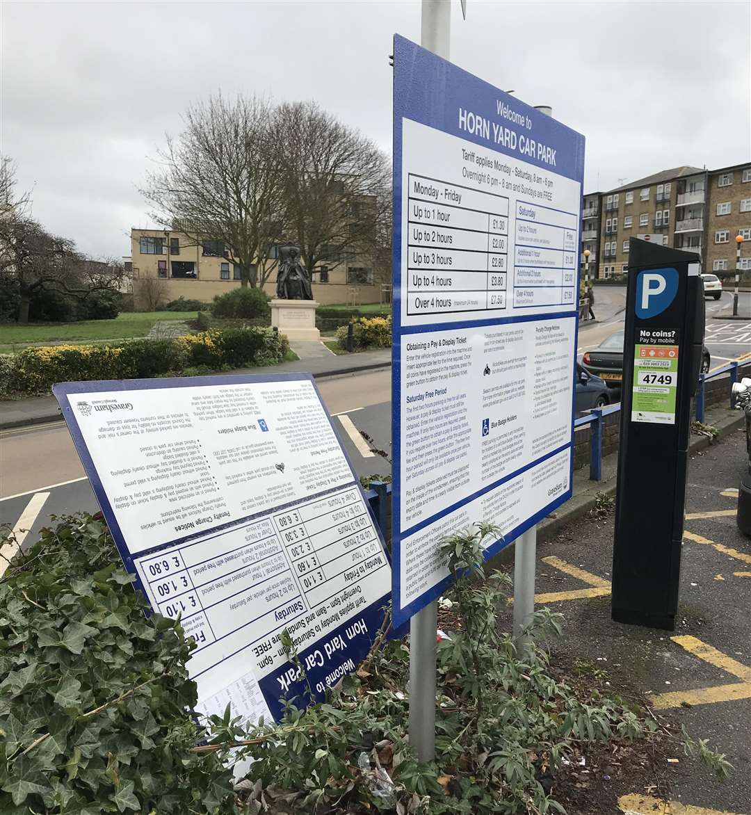 New signs show changes to parking charges in Horn Yard car park in Bank Street, Gravesend