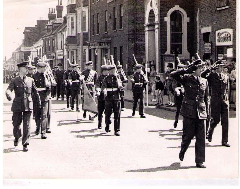 A 1960s ATC march-past in Sittingbourne High Street, which was then the main route from London to the coast and was closed for the ceremony