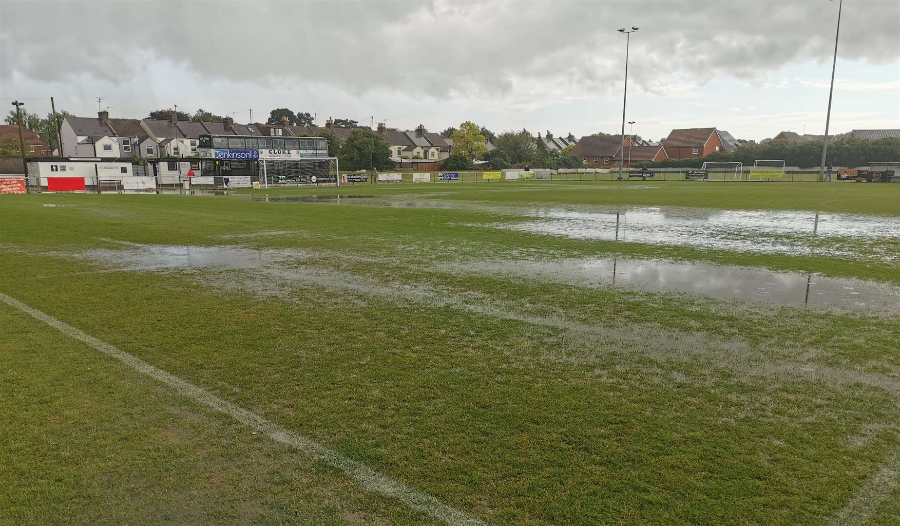Large puddles on the Charles Ground pitch meant there was no chance Deal could complete their season opener with Chatham. (49766466)