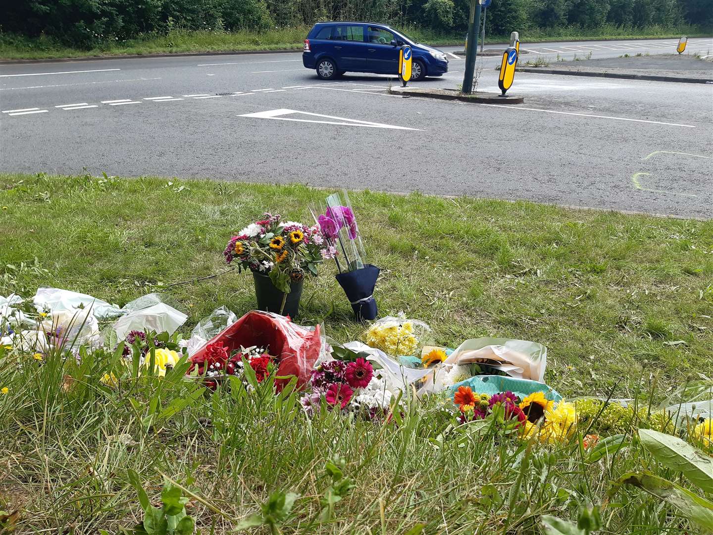 Flowers left at the junction of Lordwood Lane and North Dane Way