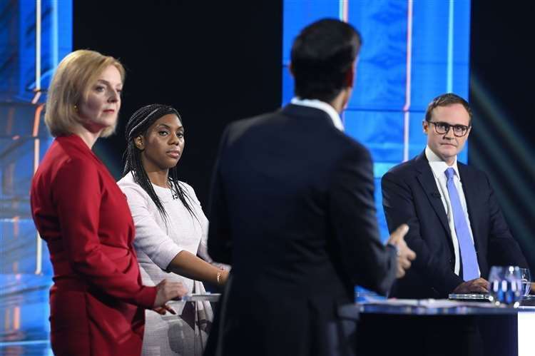 From left, Liz Truss, Kemi Badenoch, Rishi Sunak and Tom Tugendhat. Picture: Jonathan Hordle/ITV/PA