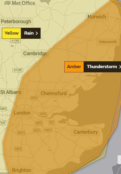 The Met Office warning for thunderstorms