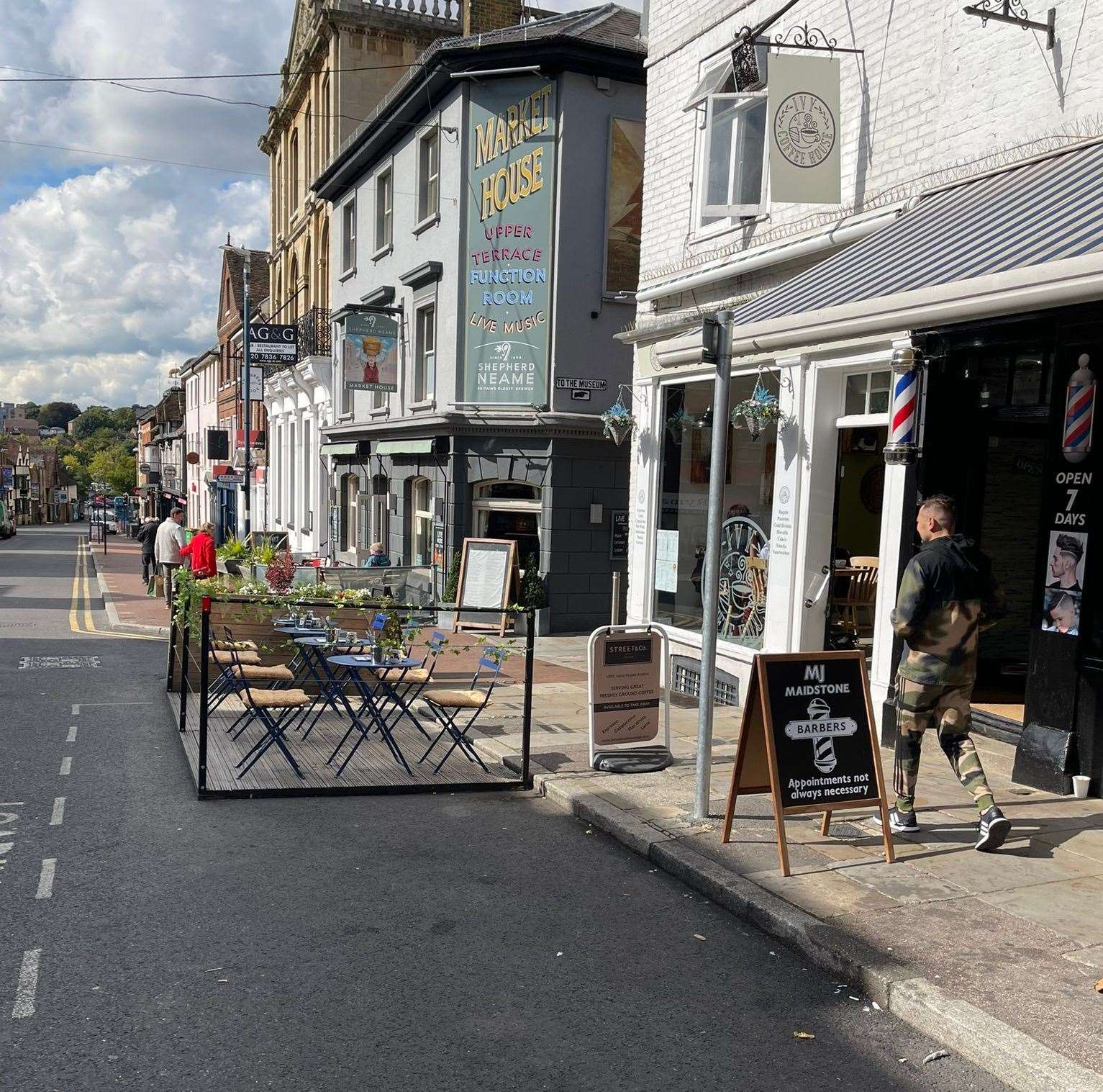 KCC installed parklets along Earl Street during Covid to help businesses. Picture: Cora Dunne