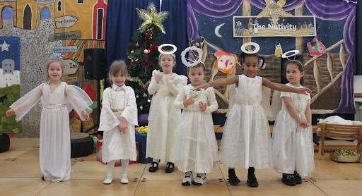 Angels in Westlands Primary School Reception Year performed in the Wriggly Nativity. Picture: Westlands Primary School
