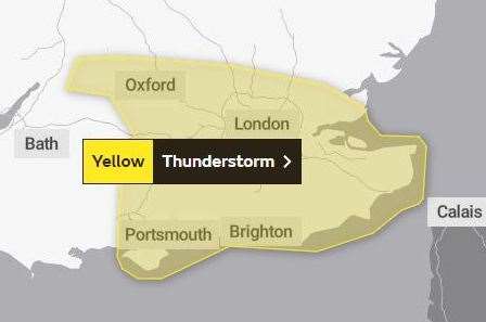 A yellow thunderstorm warning has been put in place for Kent and the south east. Picture: Met Office