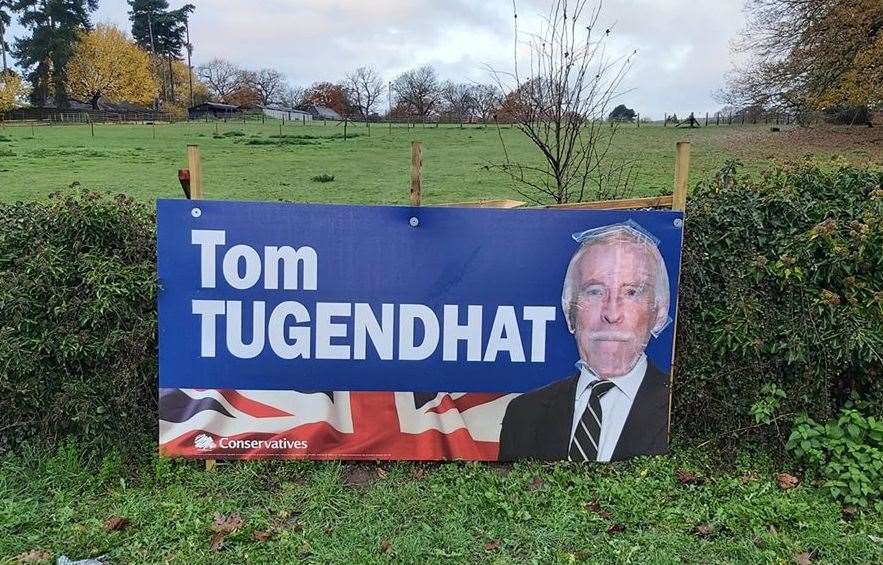 Tom Tugendhat's banner has had a Brucey bonus. Picture: Andrew Johnson