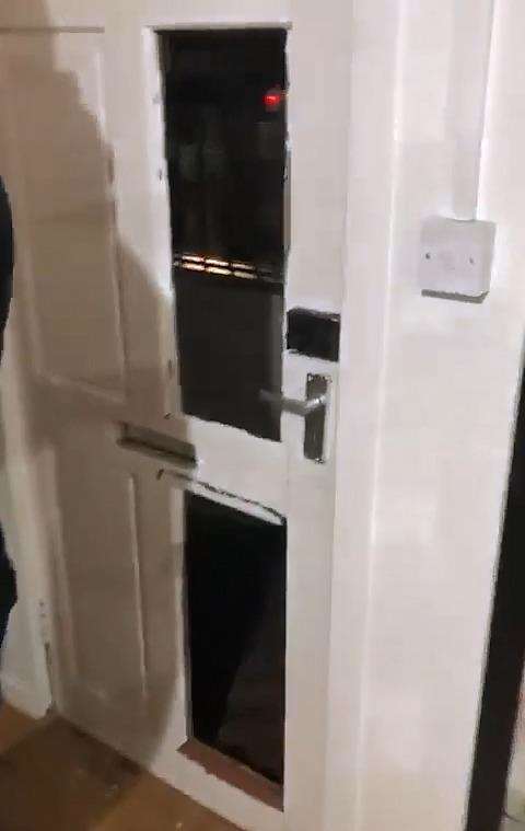 Door panels were damaged during the break-in