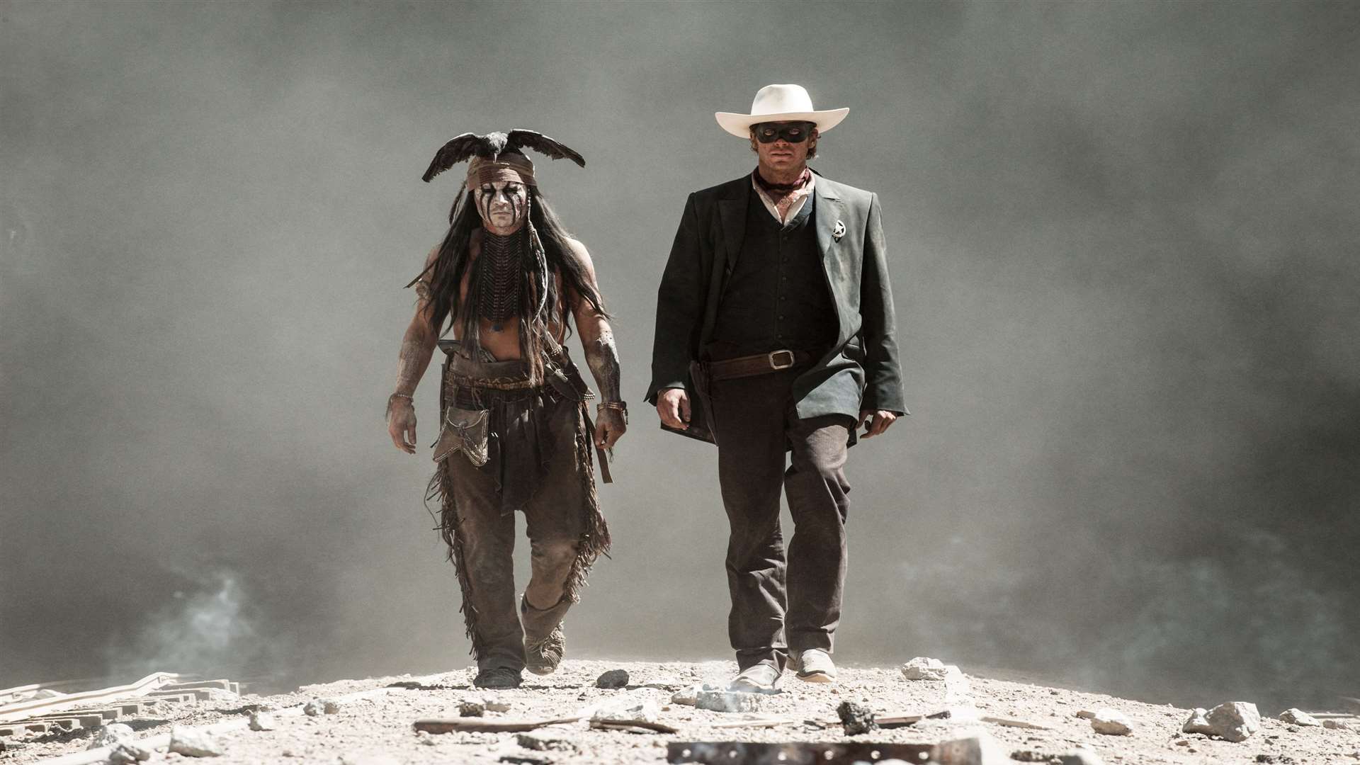 Johnny Depp as Tonto and Armie Hammer as John Reid (The Lone Ranger). Picture: PA Photo/Disney Enterprises.