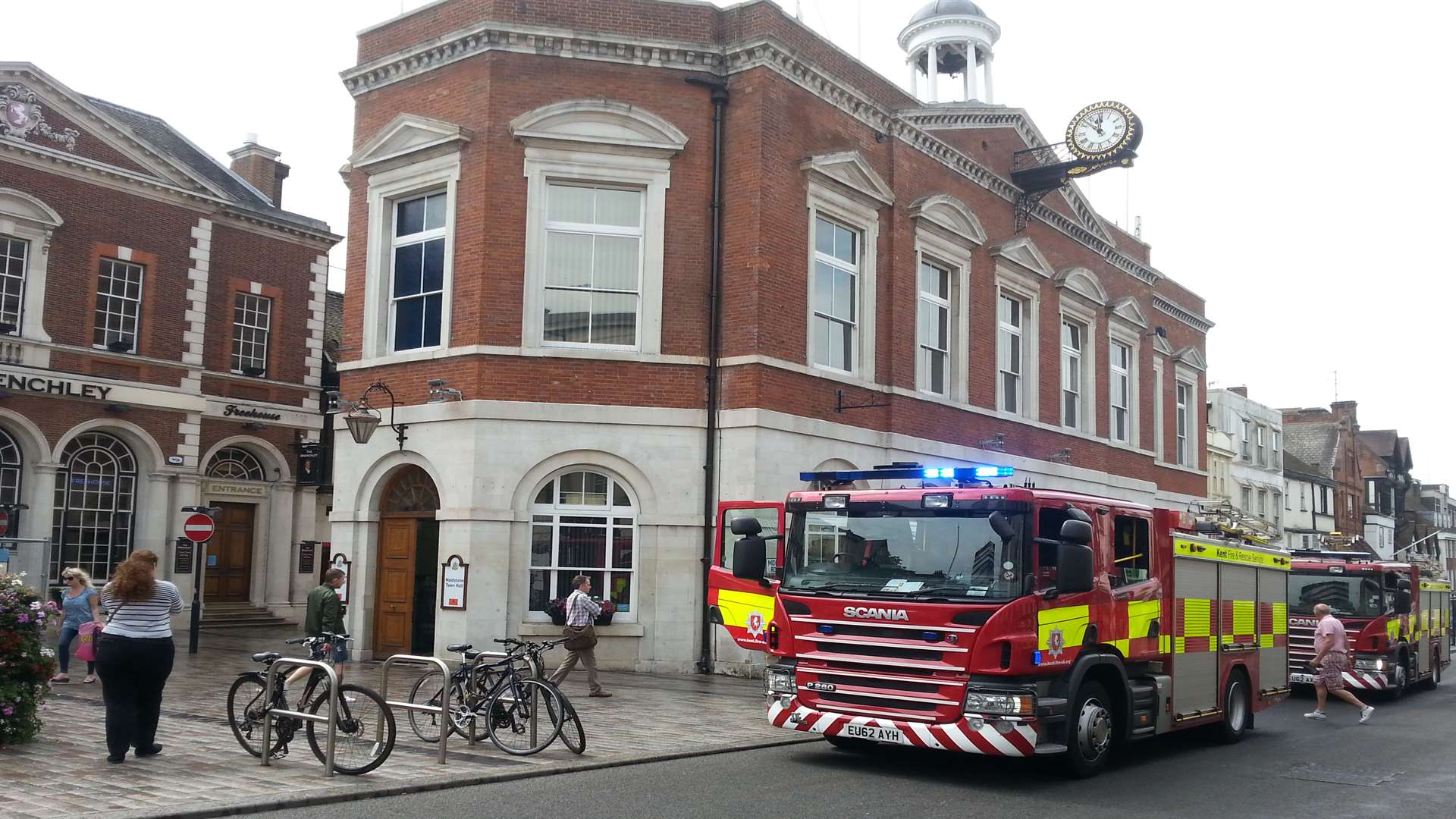 Fire engines parked outside the Town Hall