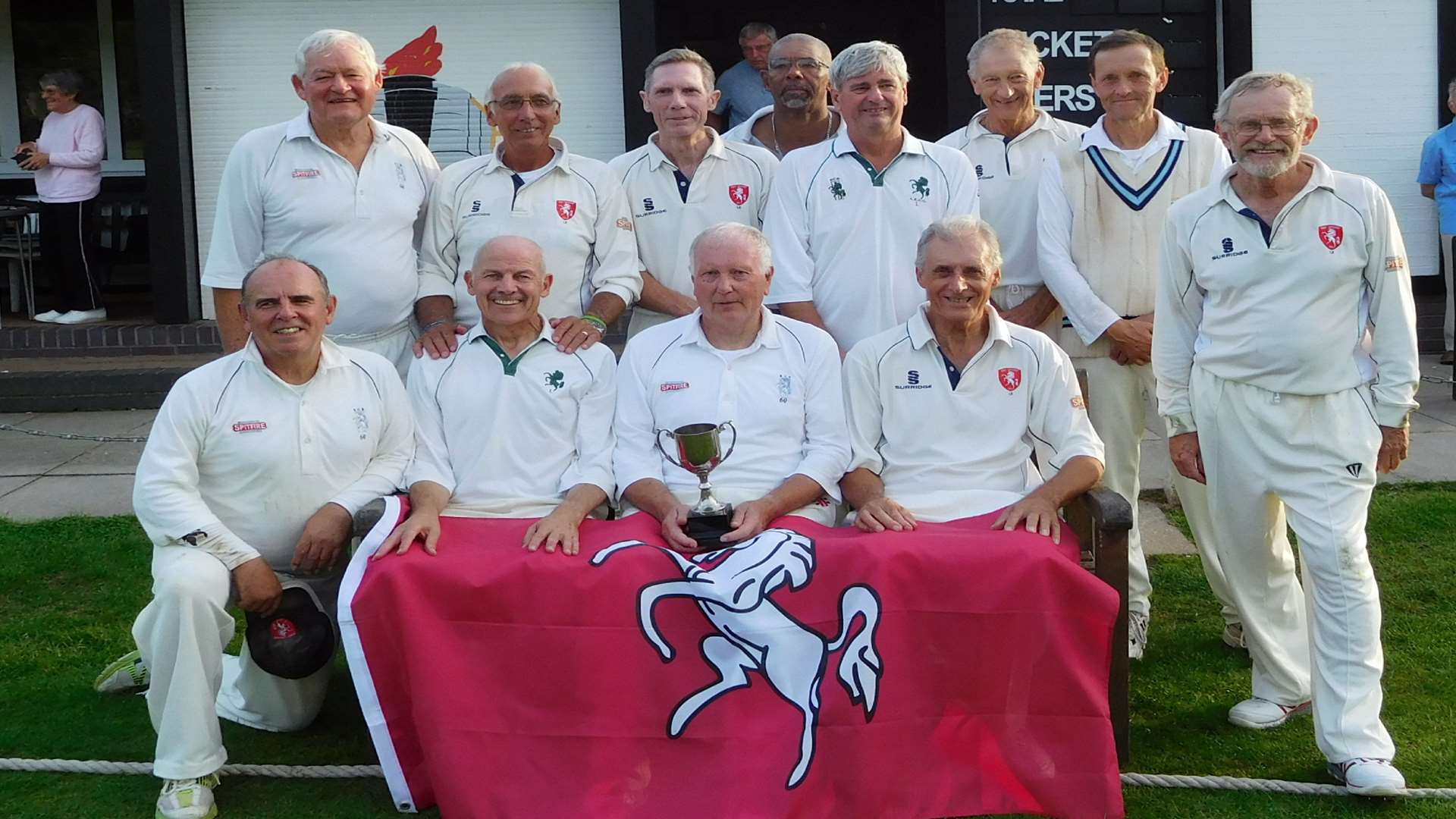 Kent's triumphant over-60s team after their victory at Lutterworth